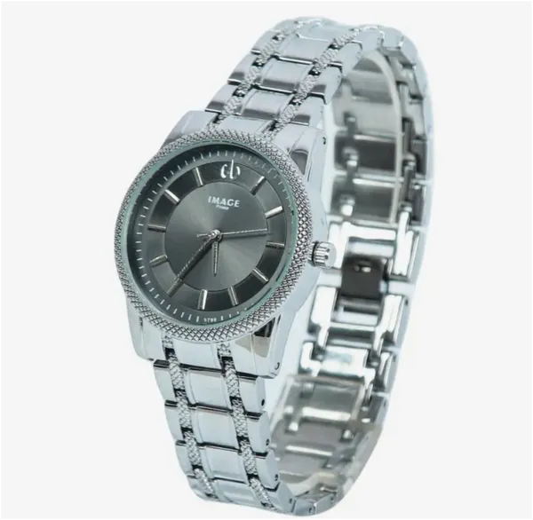 Image Silver Chain Black Dial Watch For Women